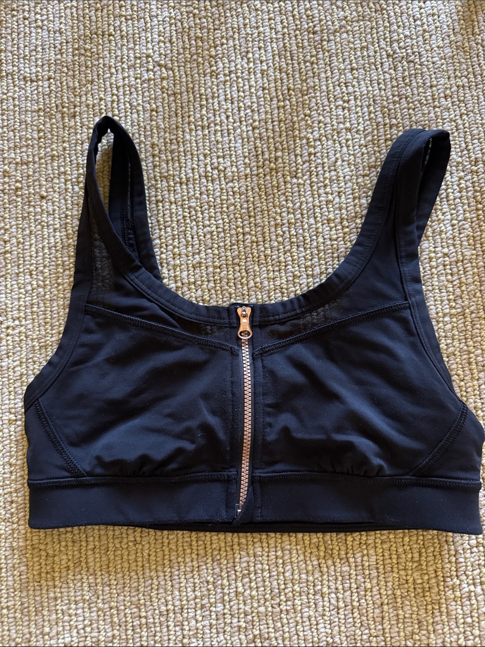 lululemon athletica Black Front-Zip Sports Bra with Rose Gold Zipper